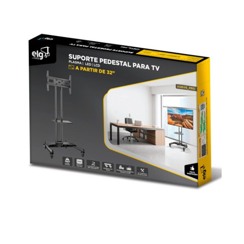 Suporte Pedestal Fixo Para Tv Led Lcd 32" A 86" Com Rodas A06V6 Pro Elg