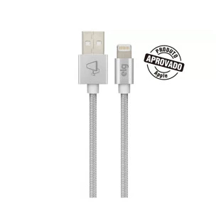 Cabo Usb X Usb Lightning Para Iphone 8/X/Xr/11/12/13 Tecido Trancado 1.0M Prata C810Bs Elg - 1