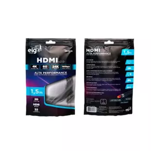 Cabo Hdmi X Hdmi 1,5 Metros 2.0 3D 4K Uhd 4K Hd4K15 Elg - 1