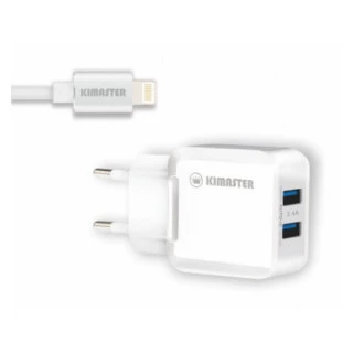 Carregador De Parede 2X Usb 2.4A + Cabo Lightning 1,0 Metro Kt605X Kimaster - 1