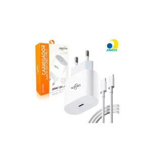 Carregador Turbo Usb Tipo C 20W Branco Kpic029 Oberom - 1