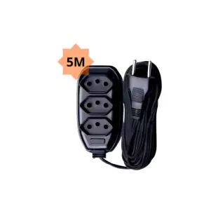 Extensao Eletrica 3 Tomadas 5,0 Metros 10A Preta Eletro Mixer - 1
