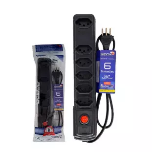 Filtro De Linha 6 Tomadas Bivolt Com Fusivel 10A Preto Naticon - 1