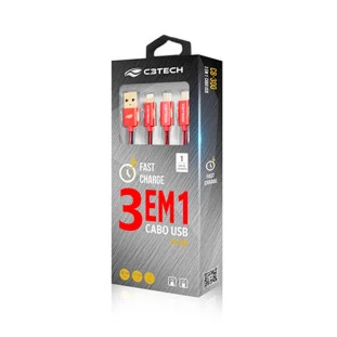 CABO USB 3 EM 1 2.4A USB/USB-C/LIGHTNING 1,5M ROSE CB-3000PK C3TECH - 1