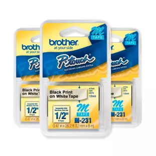 Kit Tres Fitas Para Rotuladora M231 12Mm X 8M Branco Pt70/Pt80/Pt85/Pt90/M95BK M231m3 Brother - 1