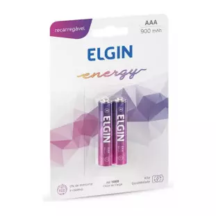 Pilha Recarregavel AAA Blister Com 2 Unidades 900Mah Elgin - 1