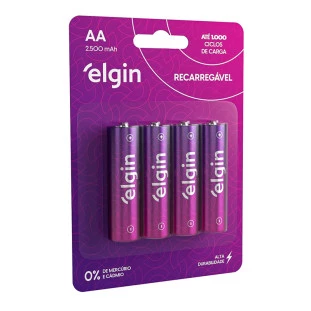 Pilha Recarregavel AA Blister Com 4 Unidades 2500Mah Elgin CE - 1